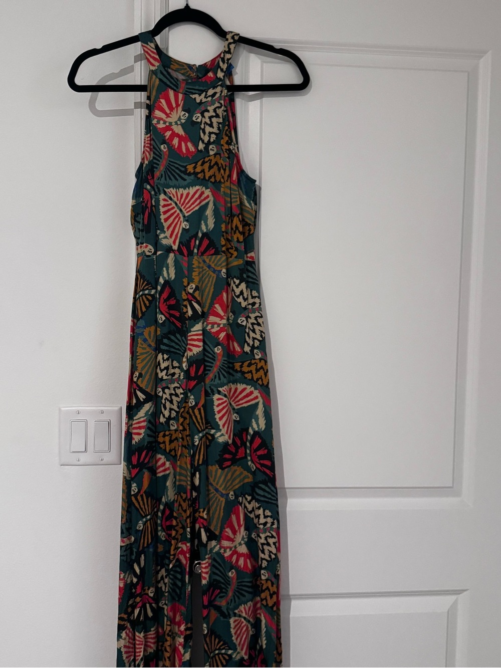 FARM Rio Teal & Coral Fan-Print Halter Wide-Leg Jumpsuit - Picture 5 of 6